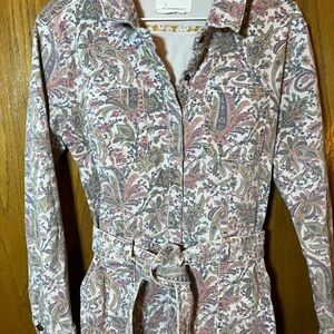 Anthropologie Floral Stretch Denim Coverall